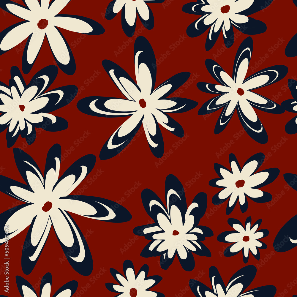 linocut flowers vector seamless pattern
