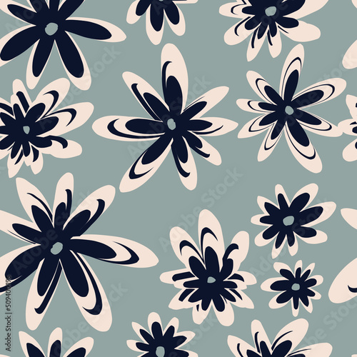 linocut flowers vector seamless pattern