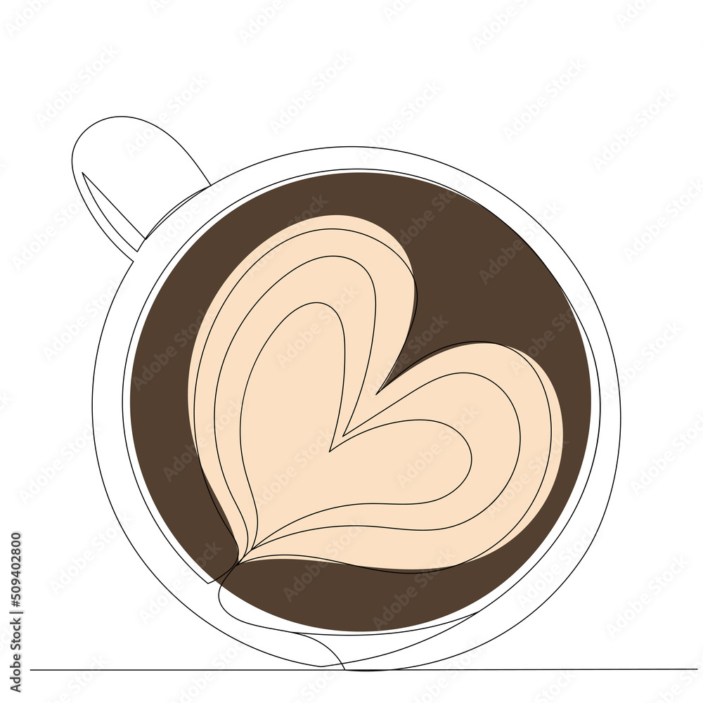 coffee mug top view one continuous line drawing, vector