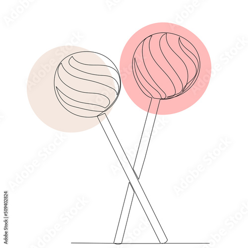 candy on a stick one continuous line drawing, vector