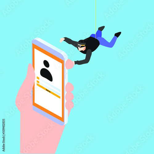 Hacker stealing sensitive data isometric 3d vector illustration concept for banner, website, illustration, landing page, flyer, etc.