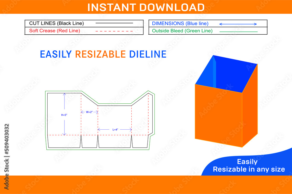 Leaflet cardboard box dieline template and 3D box design Stock Vector