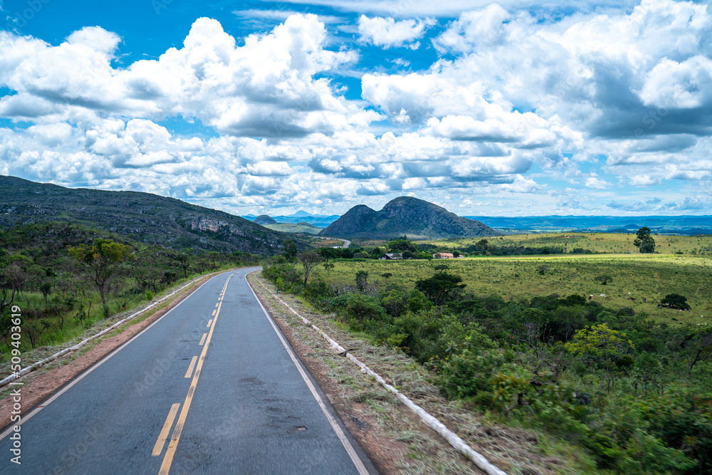 open asphalt road in Brazilian nature in South America