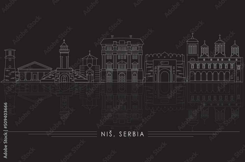 Outline Skyline panorama of City of Nis, Serbia - vector illustration