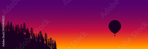 sunset silhouette of forest landscape vector illustration good for wallpaper, background, backdrop, banner, web, tourism and design template