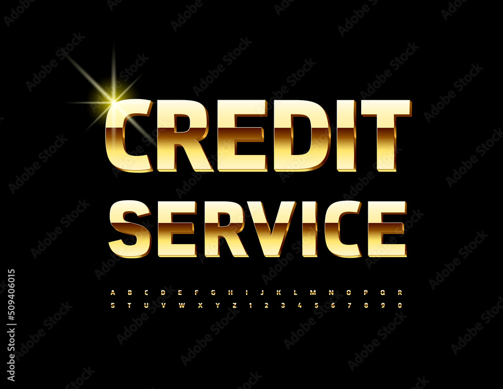 Vector business sign Credit Service with Luxury Alphabet Letters and Numbers set. Gold elegant Font Vector business sign Credit Service with Luxury Alphabet Letters and Numbers set. Gold elegant Font