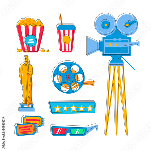 Film industry and filming - flat design style icons set