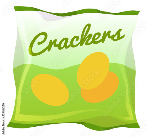 Crackers pack flat icon. Tasty snack bag