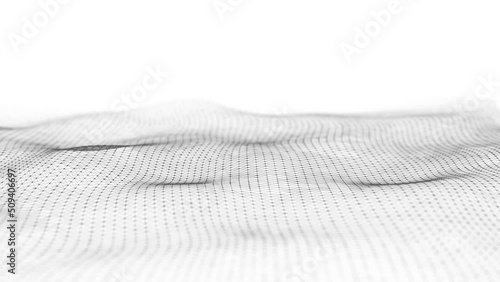 Wave in black and white. Big data visualization. Abstract background with interlacing dots. 3D rendering.