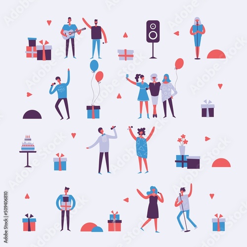 Wallpaper Mural Vector background in a flat style of group of happy friends celebrating birthday party. Torontodigital.ca