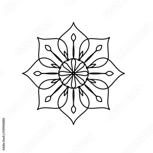 Easy mandala, simple mandalas flowers coloring page on white background.