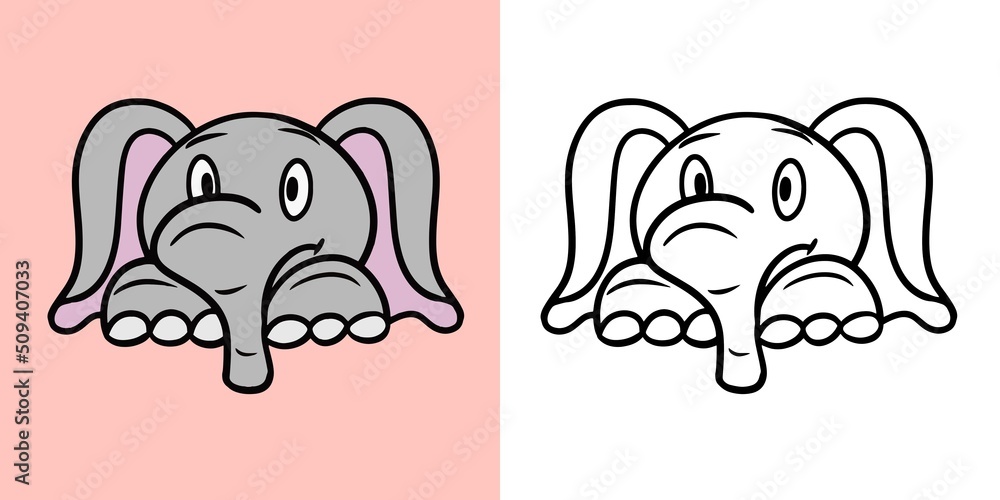 Fototapeta premium A set of cute illustrations for coloring books, an elephant in a cartoon style, vector