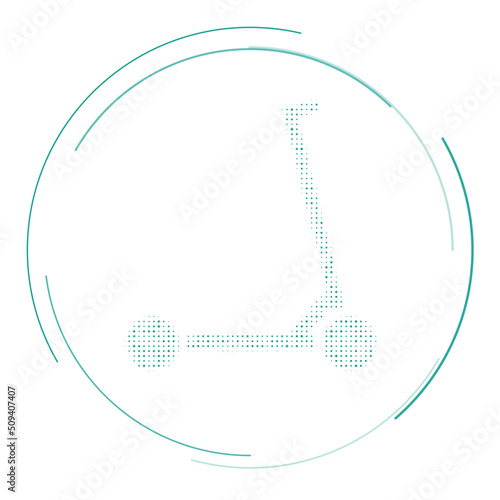 The kick scooter symbol filled with teal dots. Pointillism style. Vector illustration on white background