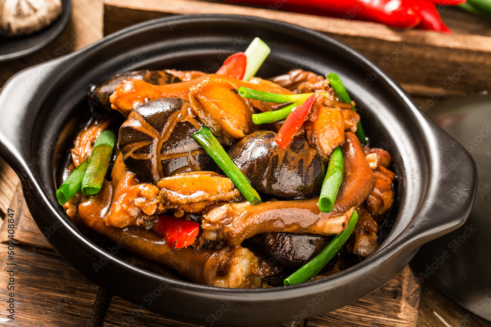 Chinese food: a plate of braised goose paw Chinese food: a plate of braised goose paw