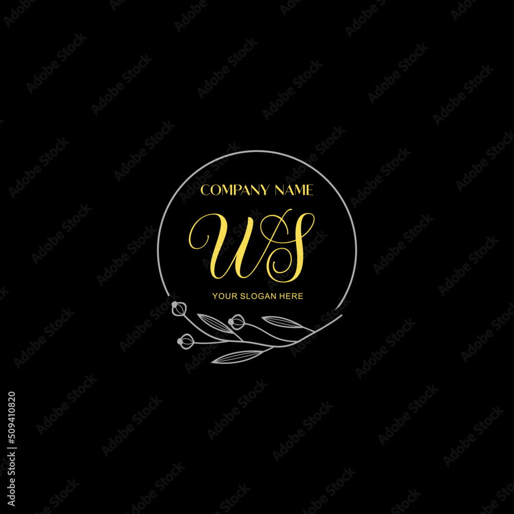 Fototapeta premium Initial letter WS handwriting with floral frame template