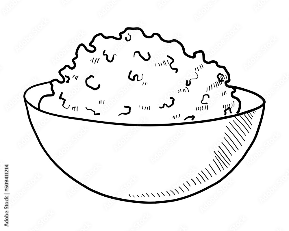VECTOR CONTOUR DRAWING OF A DEEP PLATE WITH COTTAGE CHEESE OR PORRIDGE ON A WHITE BACKGROUND VECTOR CONTOUR DRAWING OF A DEEP PLATE WITH COTTAGE CHEESE OR PORRIDGE ON A WHITE BACKGROUND