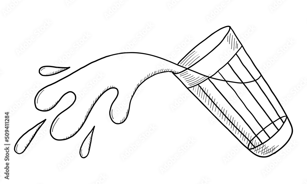 VECTOR CONTOUR DRAWING OF A GLASS OF MILK ON A WHITE BACKGROUND Stock