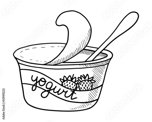 VECTOR CONTOUR DRAWING OF FRUIT YOGURT ON A WHITE BACKGROUND