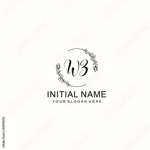 Initial letter WZ handwriting with floral frame template