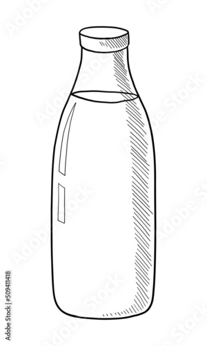 VECTOR CONTOUR DRAWING OF A MILK BOTTLE ON A WHITE BACKGROUND