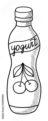 VECTOR CONTOUR DRAWING OF DRINKING YOGURT ON A WHITE BACKGROUND