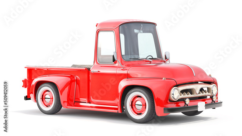 Old red truck for delivery isolated on a white background. 3d illustration