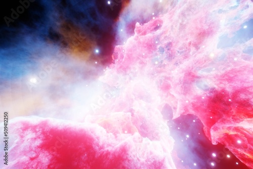Space nebula background. Million years BC. Planets and galaxy, science fiction backdrop. Beauty of deep space. Billions of galaxies in the universe cosmic art wallpaper. 3D illustration.