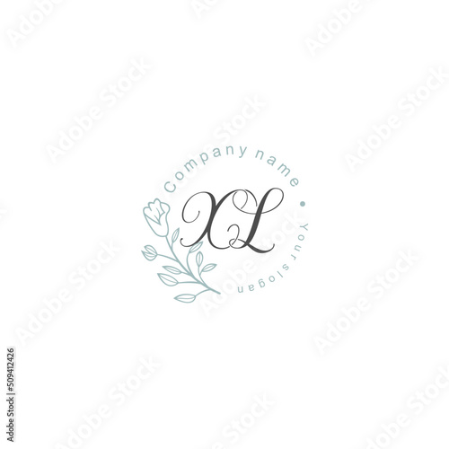 Initial letter XL handwriting with floral frame template