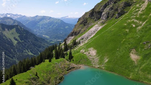 Aerial view of Seealpsee in the Allgau Alps, Bavarien, Germany. Summer landscapes. photo