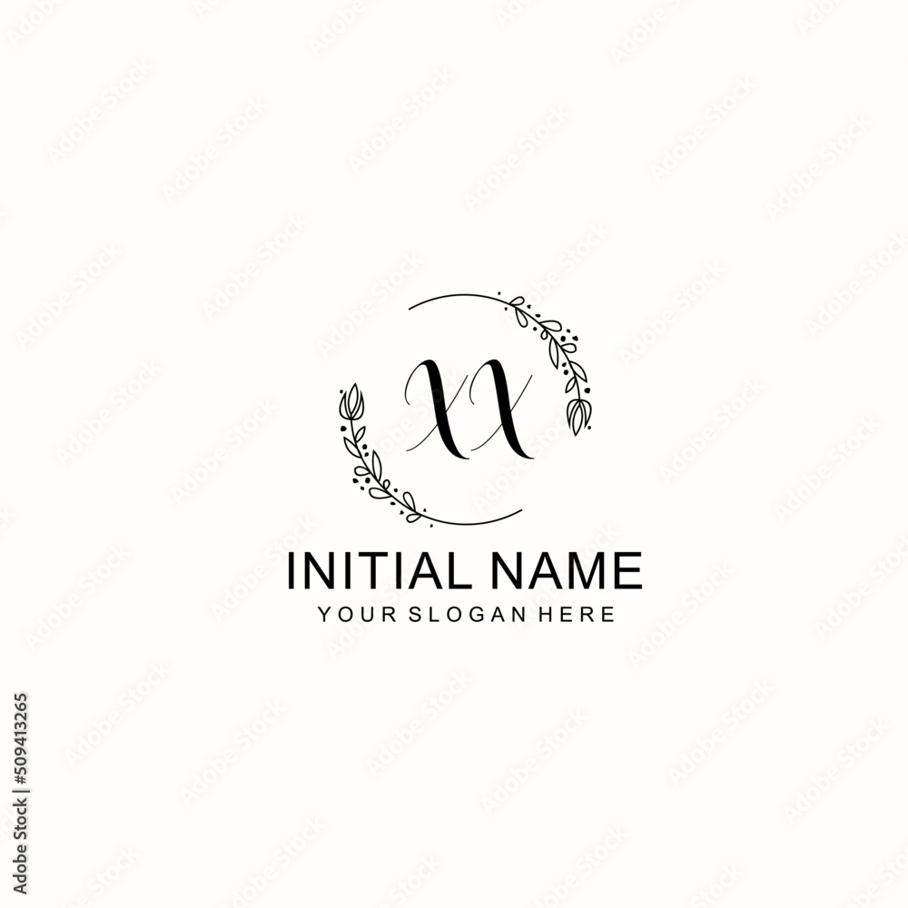 Initial letter XX handwriting with floral frame template Initial letter XX handwriting with floral frame template