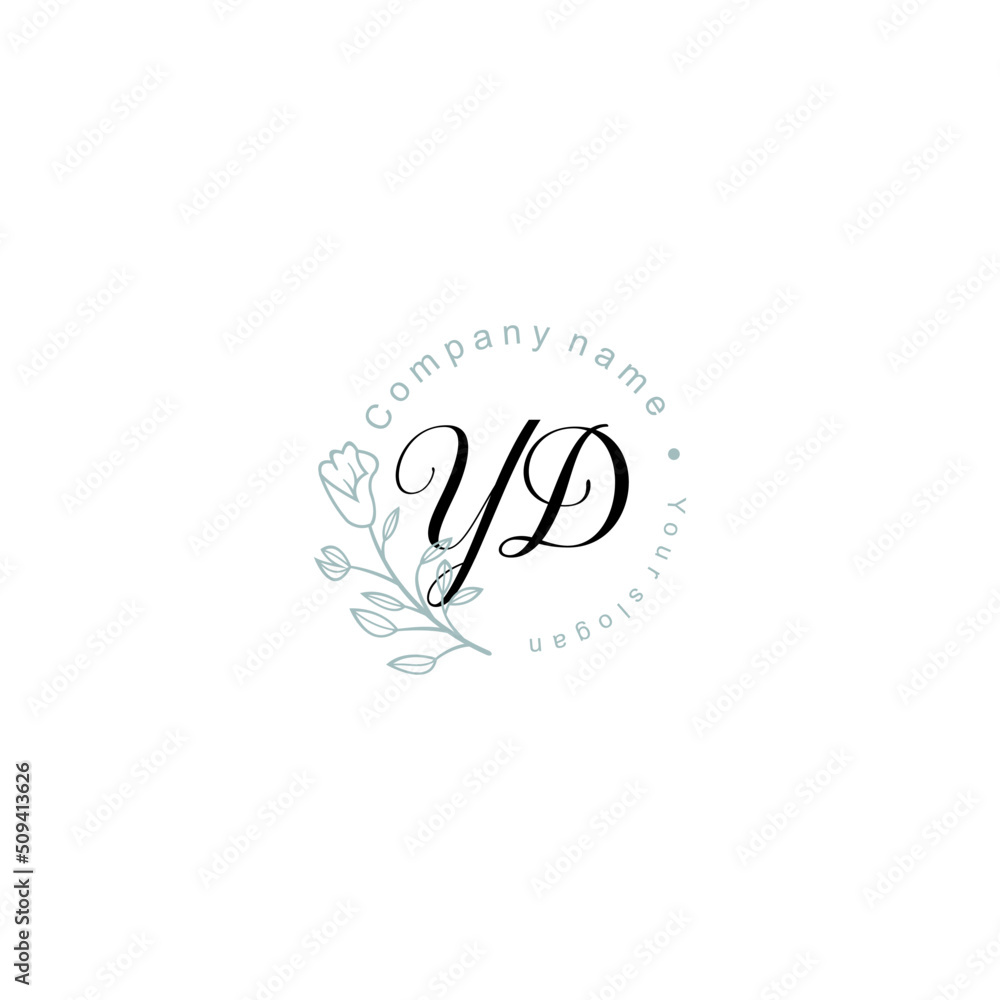 Initial letter YD handwriting with floral frame template Initial letter YD handwriting with floral frame template