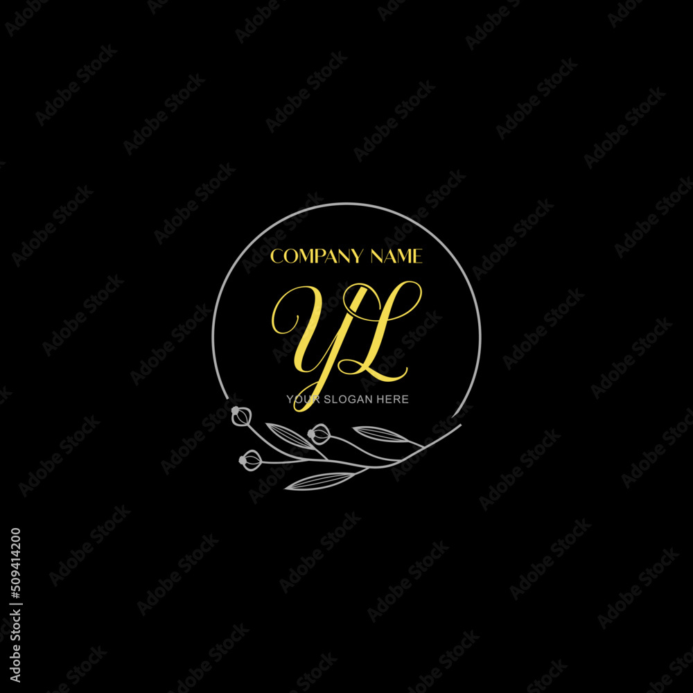 Initial letter YL handwriting with floral frame template Initial letter YL handwriting with floral frame template