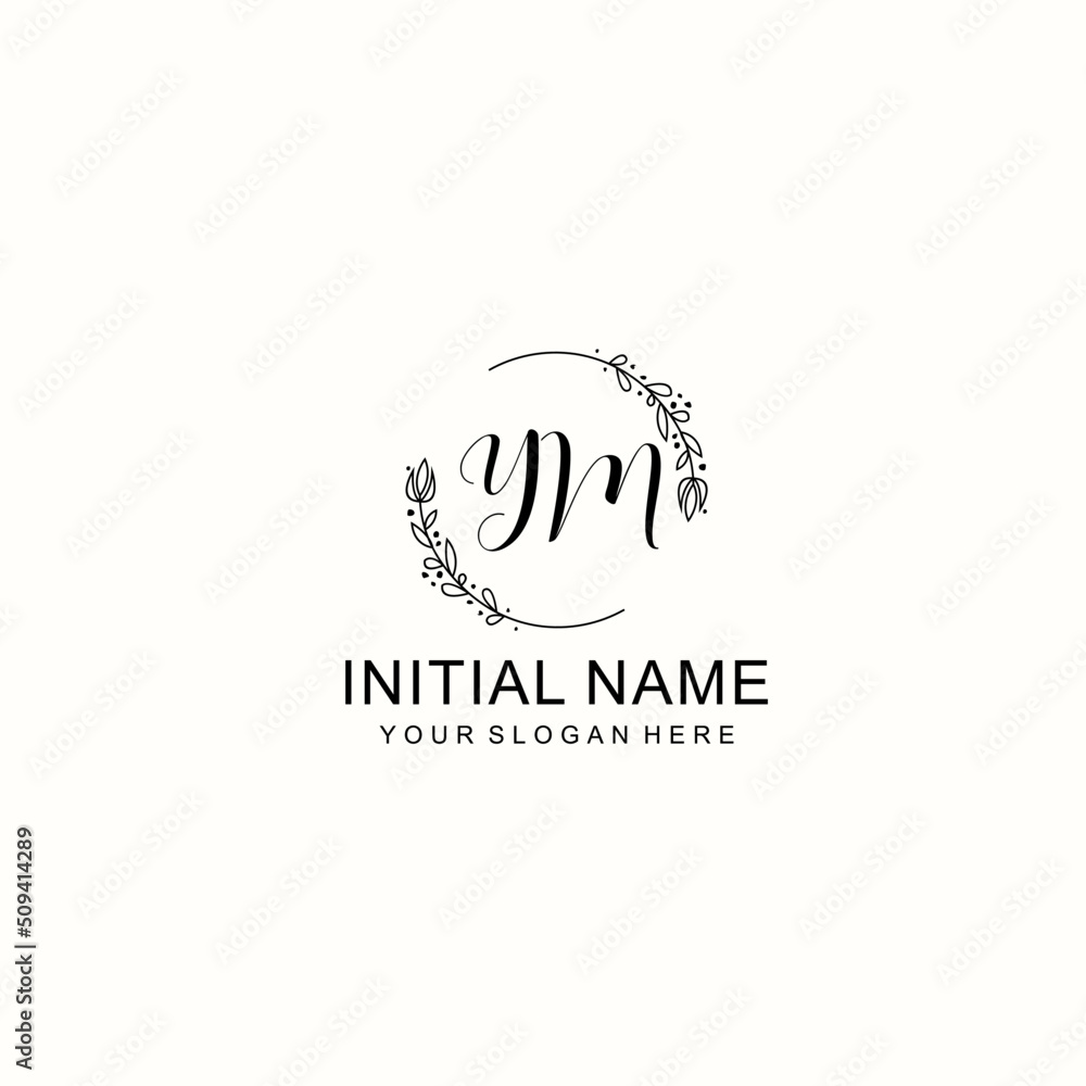 Initial letter YM handwriting with floral frame template Initial letter YM handwriting with floral frame template