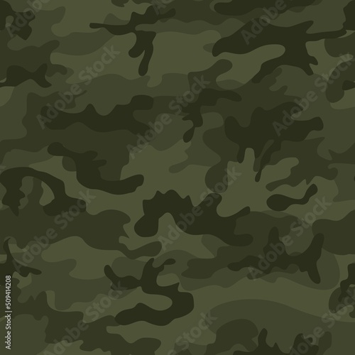  Green camouflage vector texture, seamless forest background, military pattern. Ornament