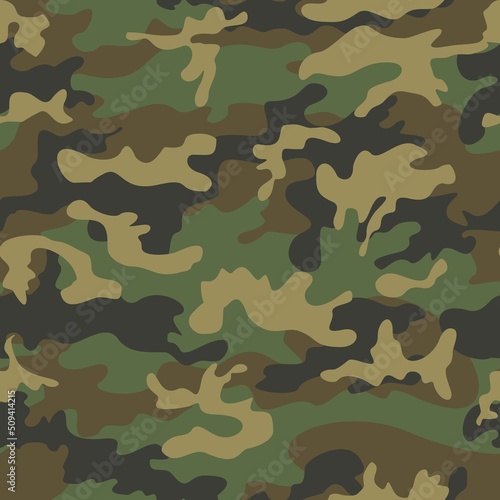 Army camo vector pattern, military uniform seamless background, green brown spots. Ornament