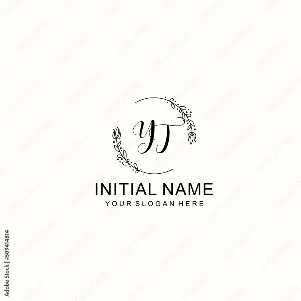 Initial letter YT handwriting with floral frame template Initial letter YT handwriting with floral frame template