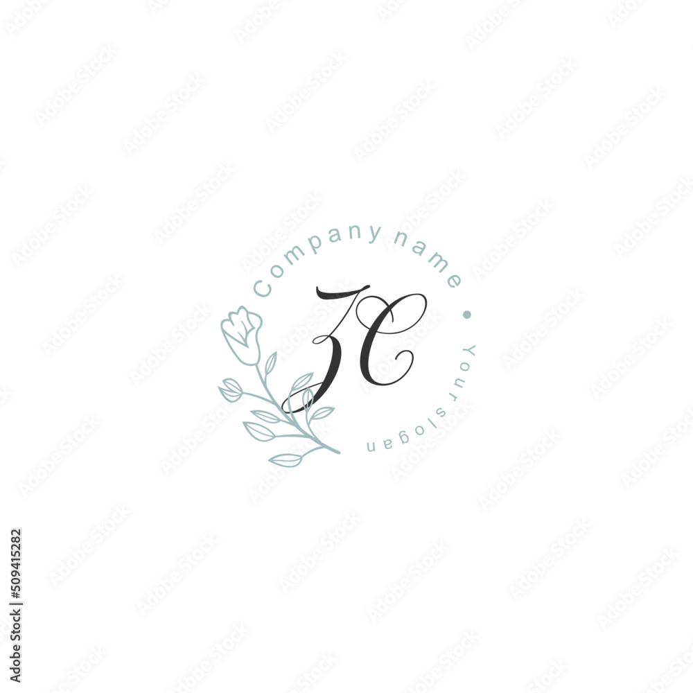 Initial letter ZC handwriting with floral frame template Initial letter ZC handwriting with floral frame template