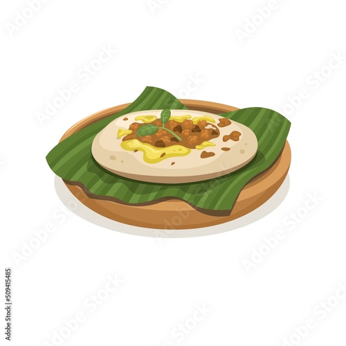 Surabi is indonesian pancake made from rice flour with coconut milk with oncom topping illustration vector