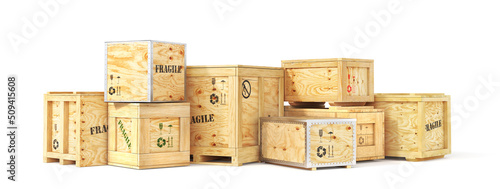 Billede på lærred Delivery wooden boxes isolation on a white background