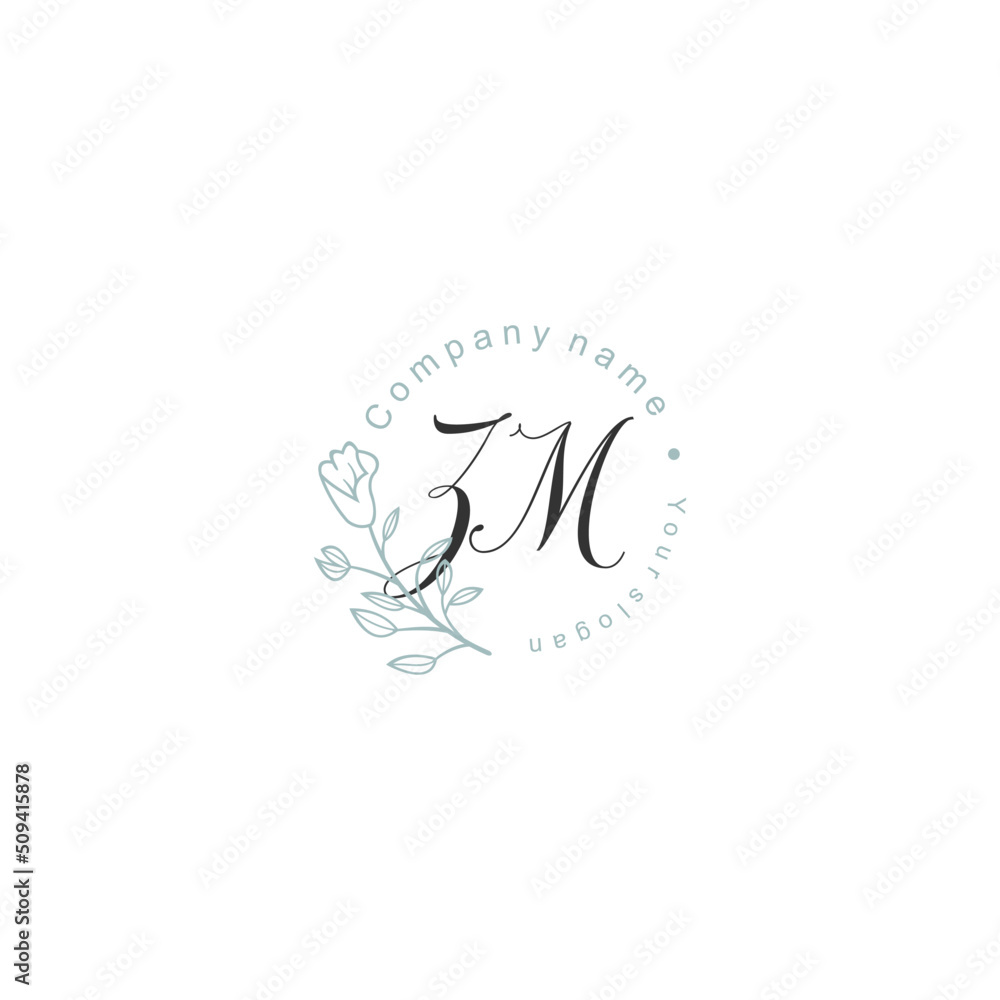 Initial letter ZM handwriting with floral frame template Initial letter ZM handwriting with floral frame template