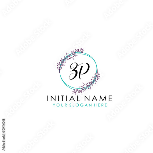 Initial letter ZP handwriting with floral frame template © Rensi