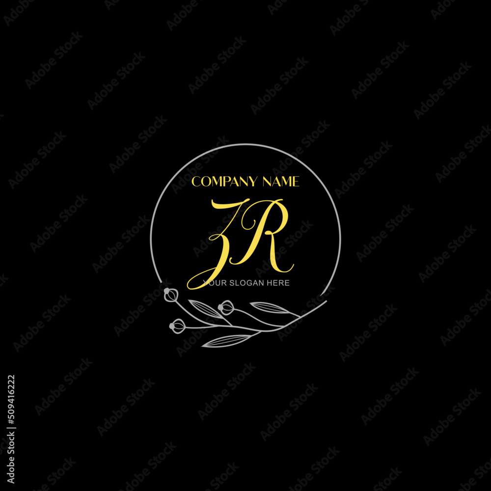 Initial letter ZR handwriting with floral frame template Initial letter ZR handwriting with floral frame template