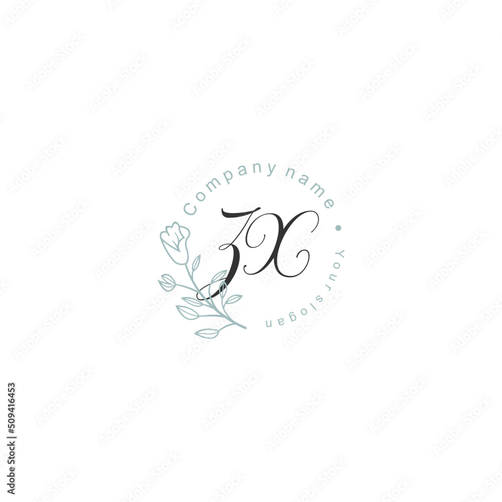 Initial letter ZX handwriting with floral frame template Initial letter ZX handwriting with floral frame template