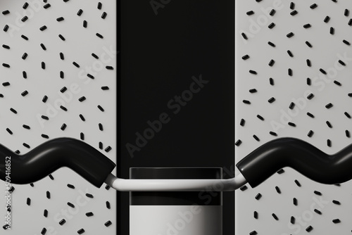 3d rendering memphis style empty cylinder podium. Abstract scene for product display.