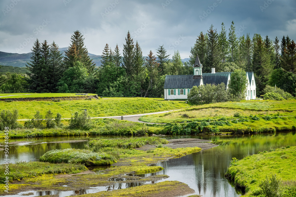 Scenic church in Thingvellir National Park, Iceland Scenic church in Thingvellir National Park, Iceland