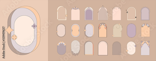 Set of trendy thin line geometric frames. Simple minimalistic design forms and frames for social media stories and post. Abstract bauhaus and boho style. Vector universal
