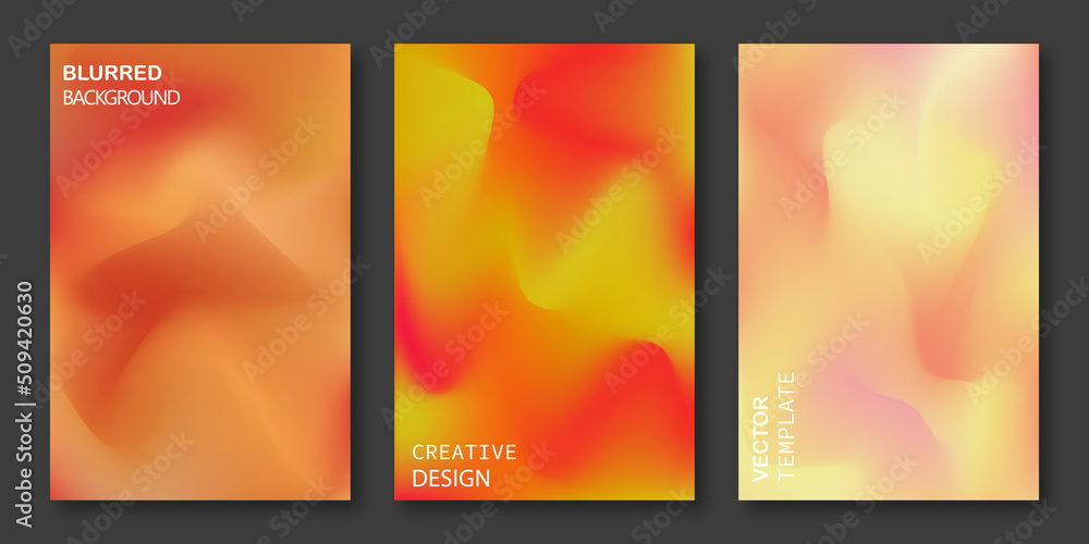 Set of colorful smooth gradient background. Modern Covers Template Design. Fluid colors. Set of Trendy Holographic Gradient shapes for Presentation. collection for brochures, posters, banners, flyers