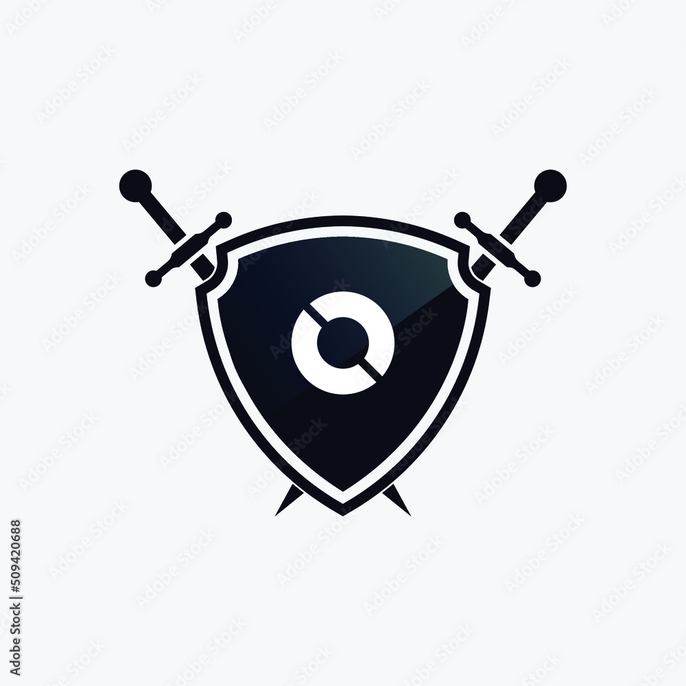 letter O shield with sword 3d logo design concept template vector 3d ...