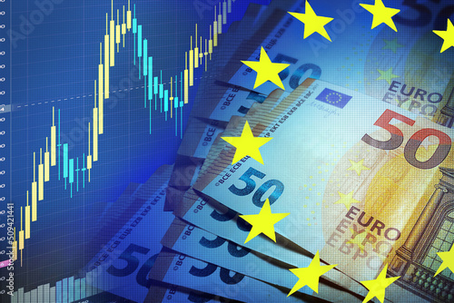 European currency Euro. Stock market and exchange concept. EU Currency  market. Stock market graph. 50 euros. Value of money. photo