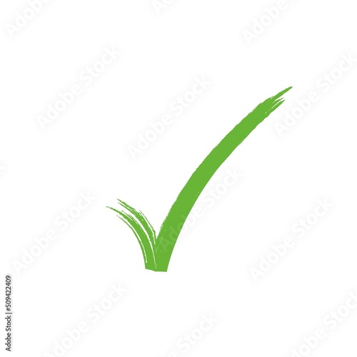 Check mark green vector icon illustration isolated on white. Simple brush design. Trendy flat  symbol  element  sign for  infographic  logo  mobile  app  banner  web design  dev  ui  ux  gui. EPS 10